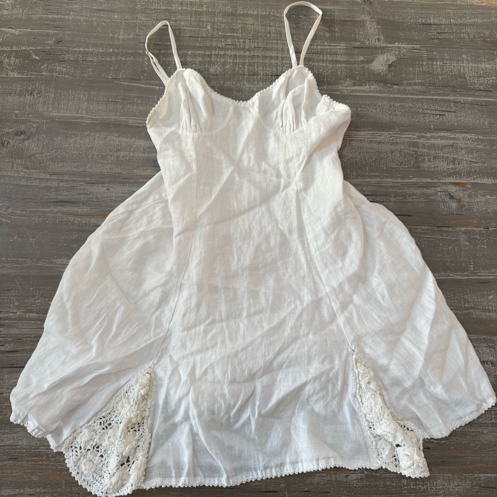 Chasing Unicorns White Linen Crochet Dress NWT